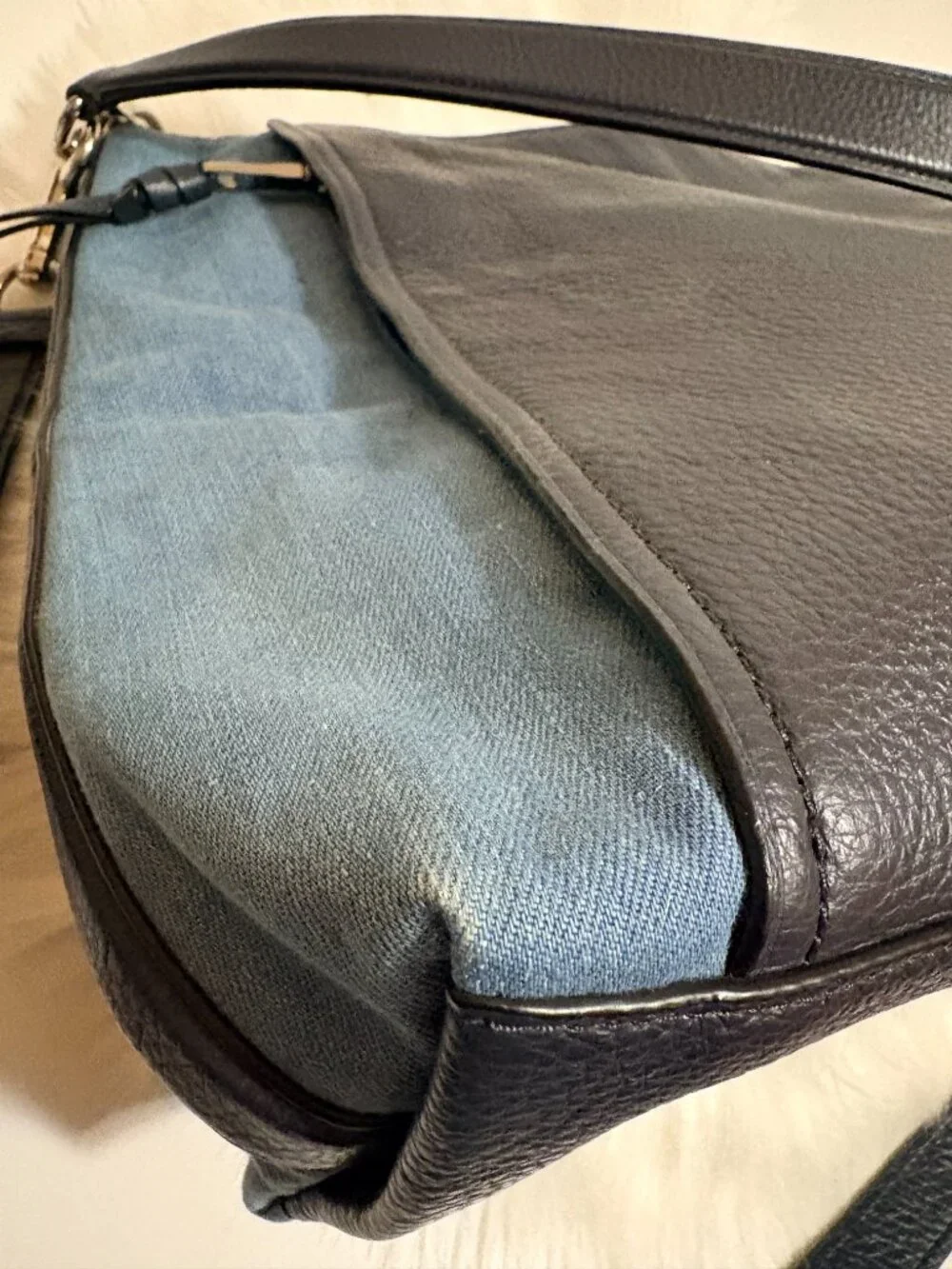 Coach Hallie Denim Pebbled Leather Convertible Shoulder Crossbody Bag Blue
